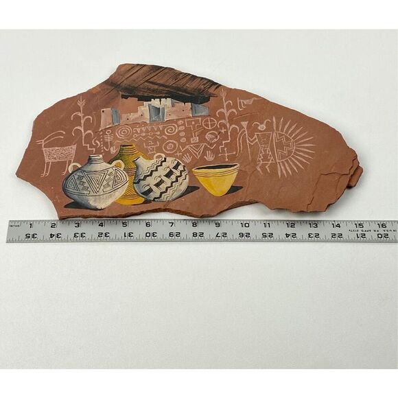 Marc Begay Navajo Native American Handpainted Petroglyphs Red Rock Stone Signed - Picture 5 of 6